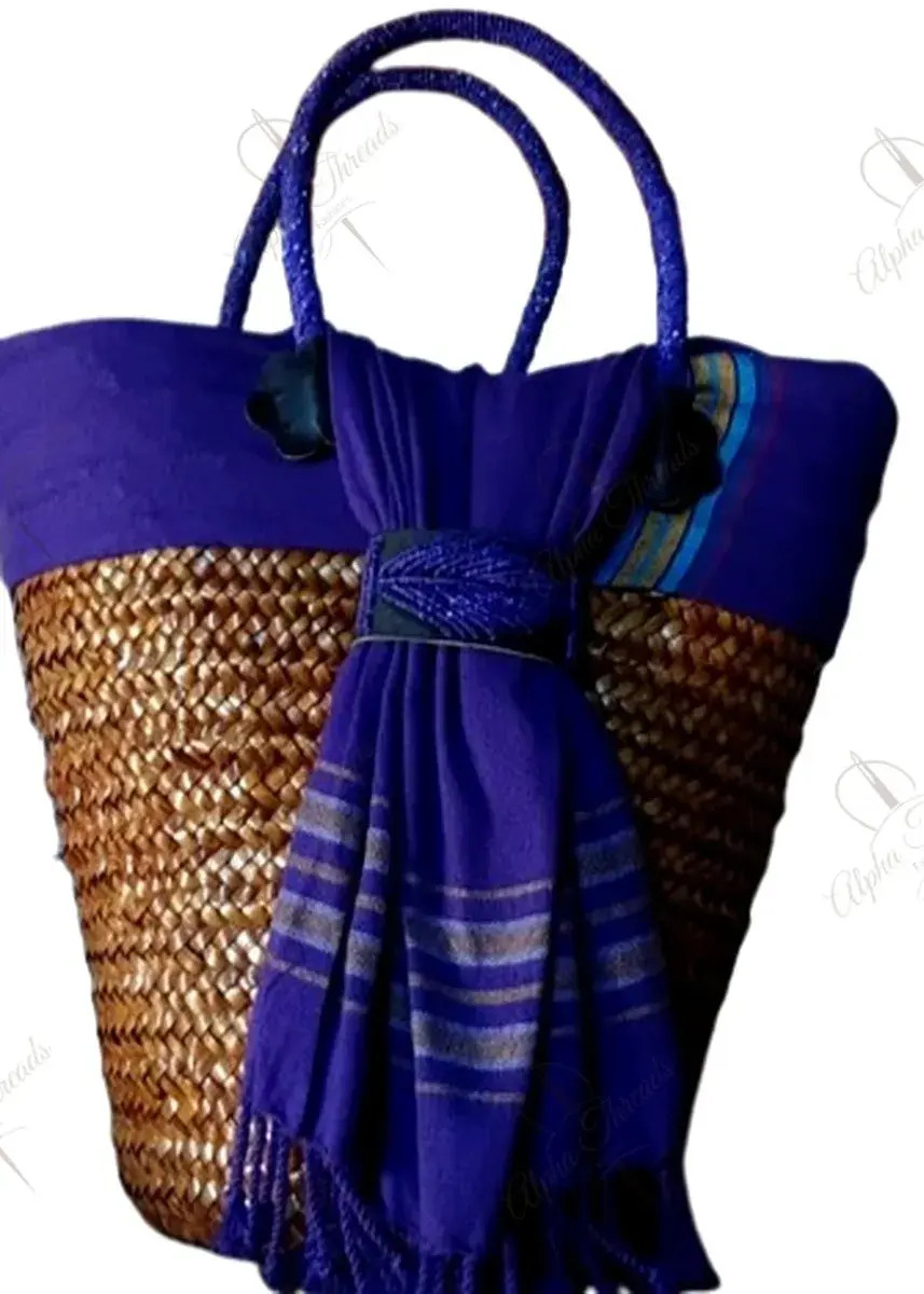 Royal Purple Woven Basket Bag with Scarf, 45cm