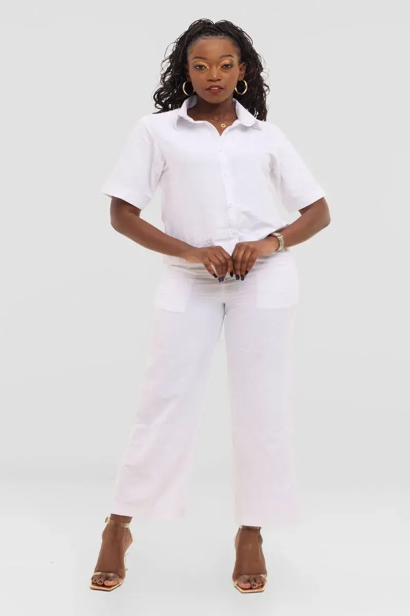 Pearl Haven Linen Shirt and Trouser Set, White or Black