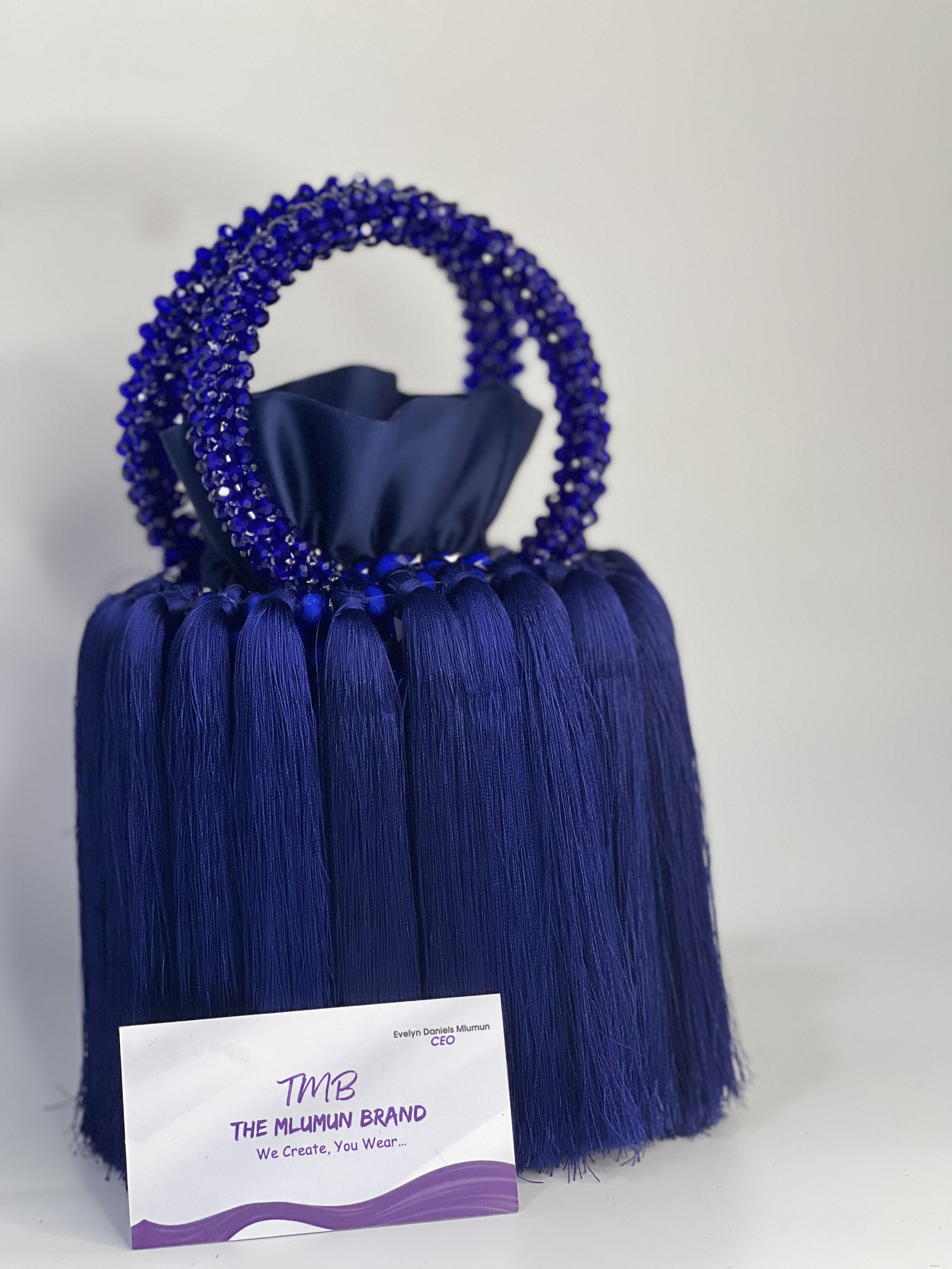 The Cara Handcrafted Tassel Bag – African Artisan Blue Fringe Handbag