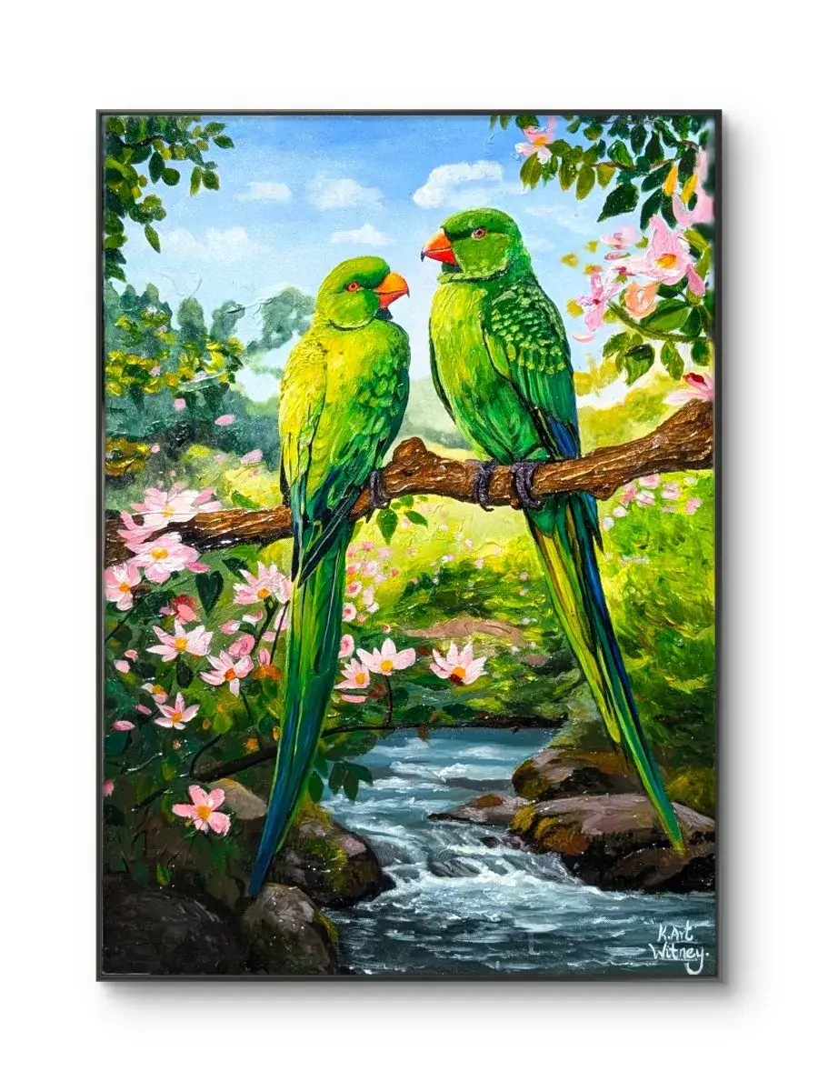 Together in Harmony | Acrylic Parrot Painting, 60x80cm