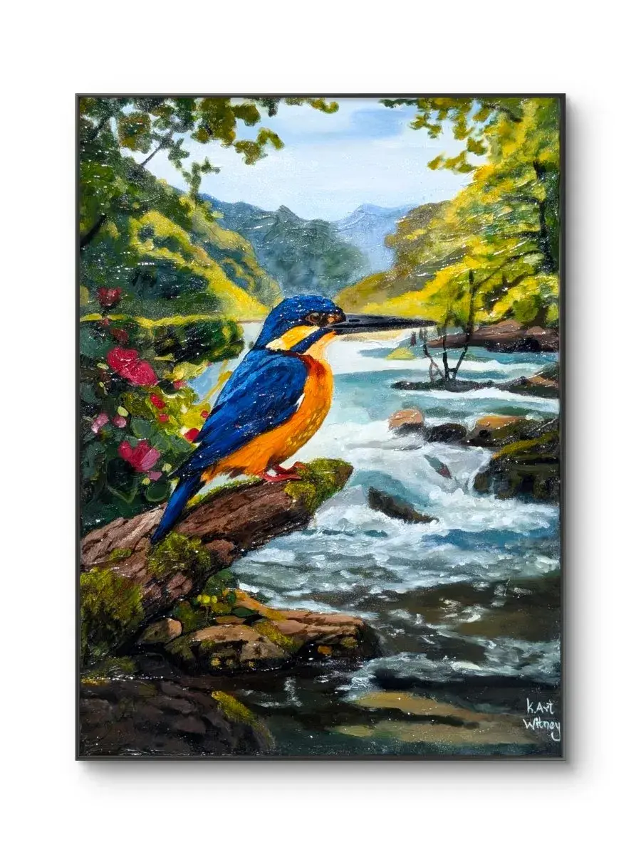 Moments of Pure Beauty | Acrylic Kingfisher Painting, 60x80cm