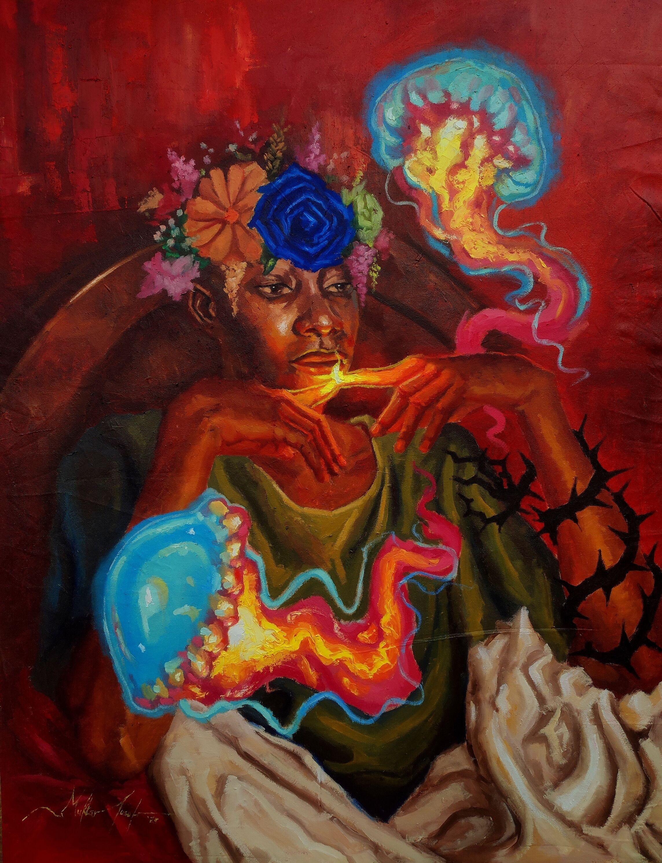 Anxiety Cometh (Not) – Original Oil Painting on Canvas | African Mental Health Art by Muktar Yusuf