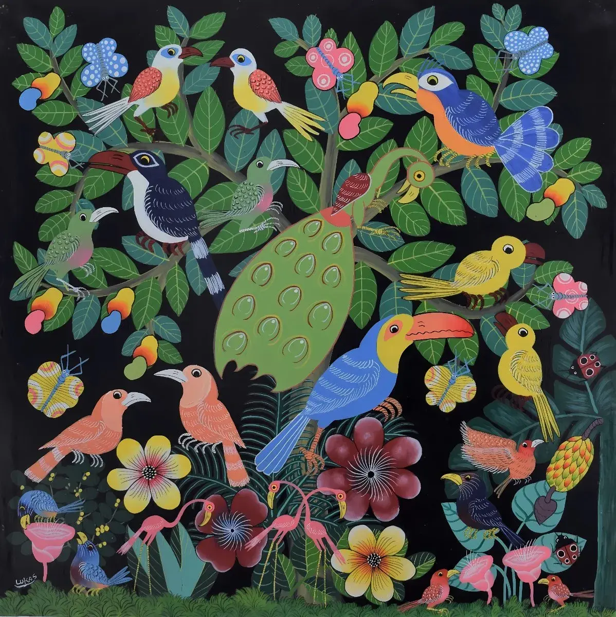 Tingatinga Birds and Butterflies Painting