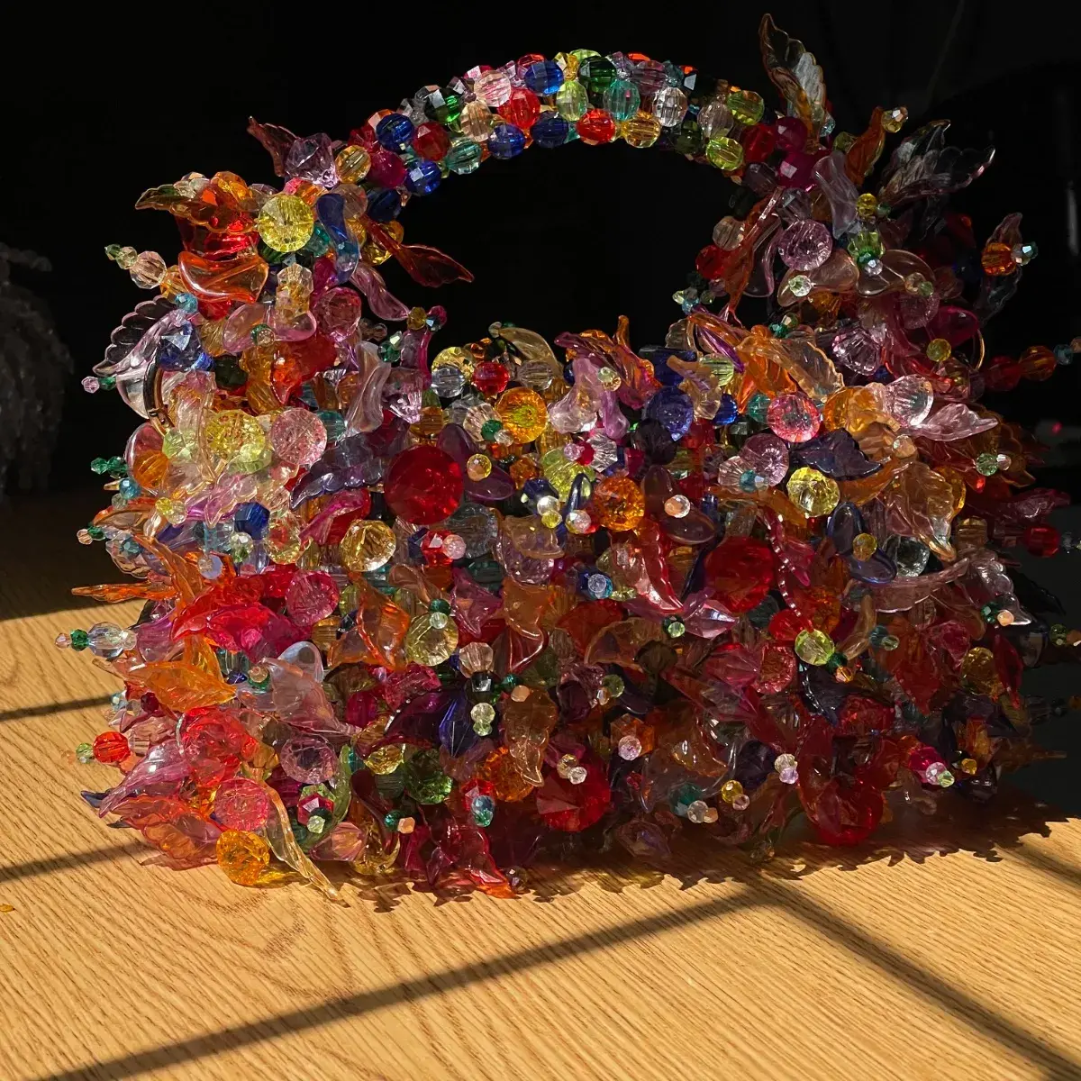 Ogba Beaded Flower Top Handle Bag, Multicolour Crystal