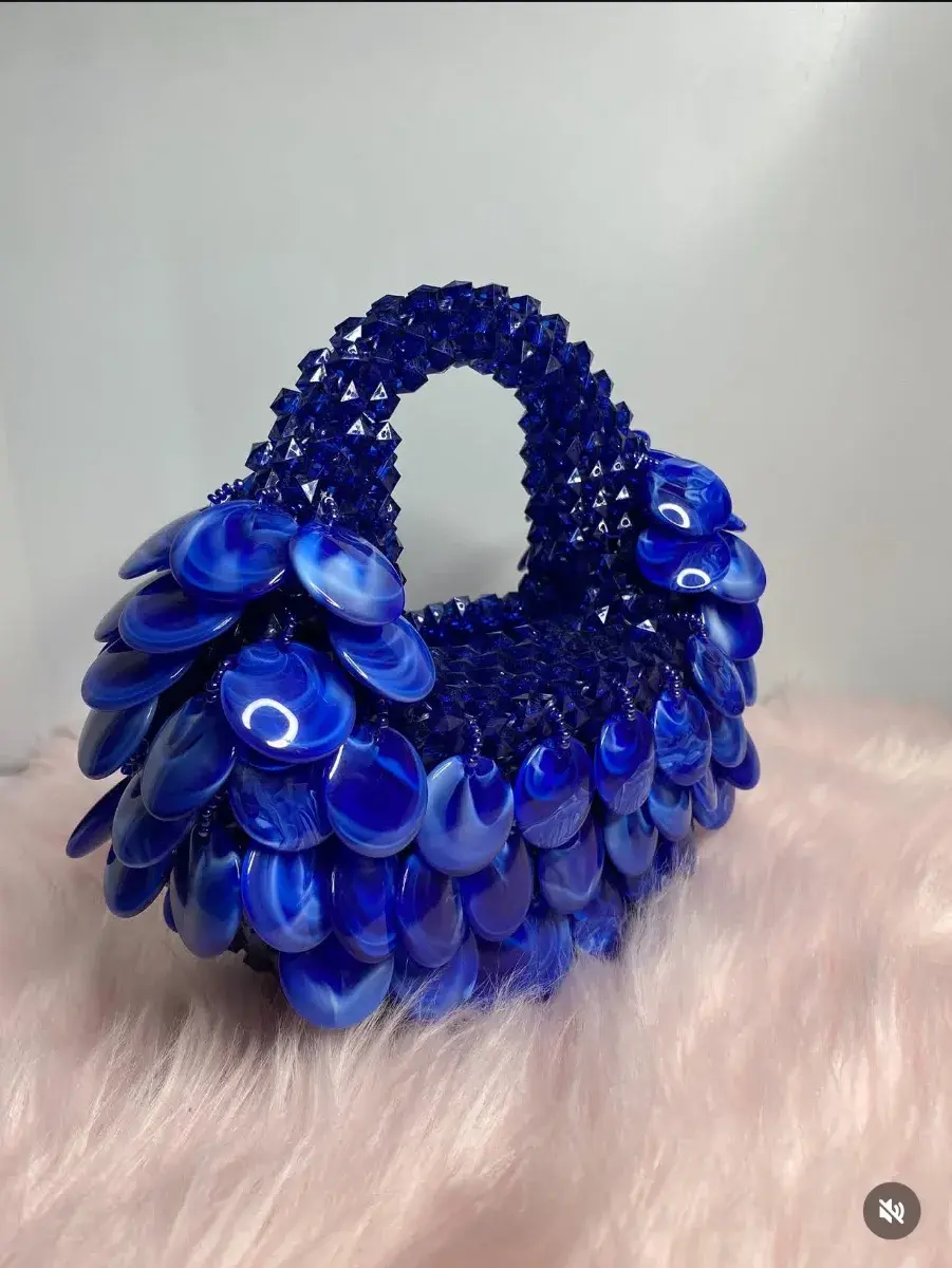Nova Beaded Top Handle Bag, Blue Marble Disc, Handmade