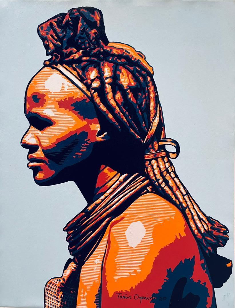 Seeker – Original Reduction Linocut and Acrylic on Canvas | African Contemporary Art by Tosin Oyeniyi