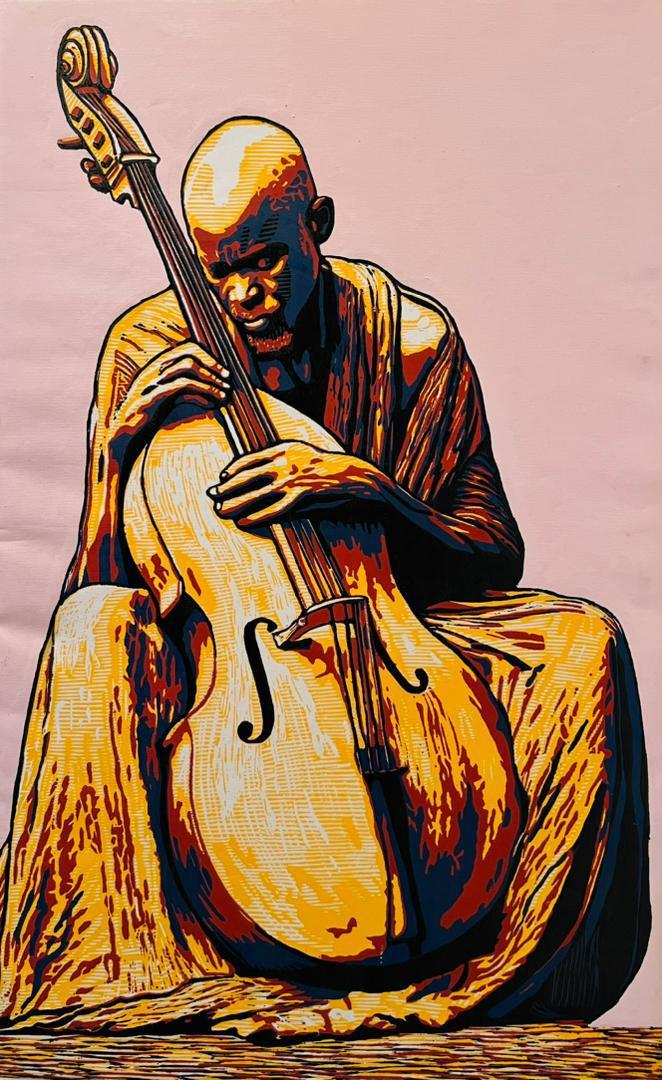 Hold On – Original Reduction Linocut and Acrylic on Canvas | African Contemporary Art by Tosin Oyeniyi