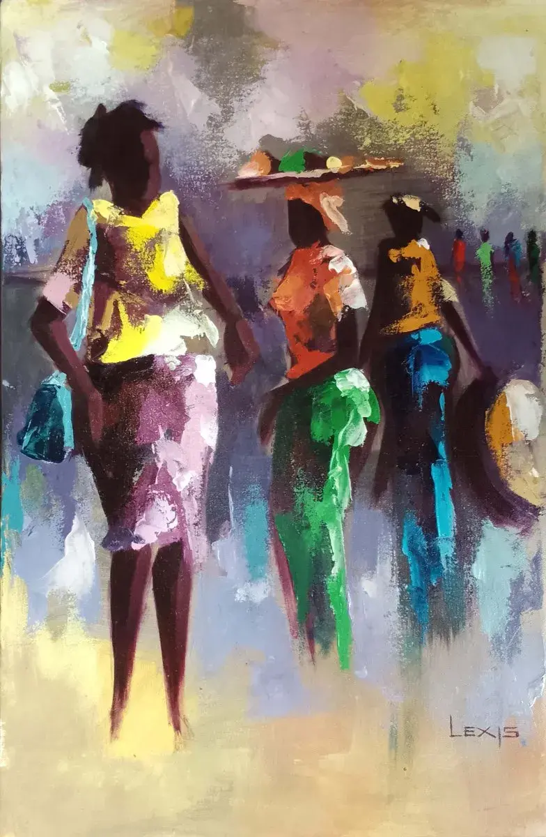 Shadows of the Village Market | Original Acrylic, 13x20in