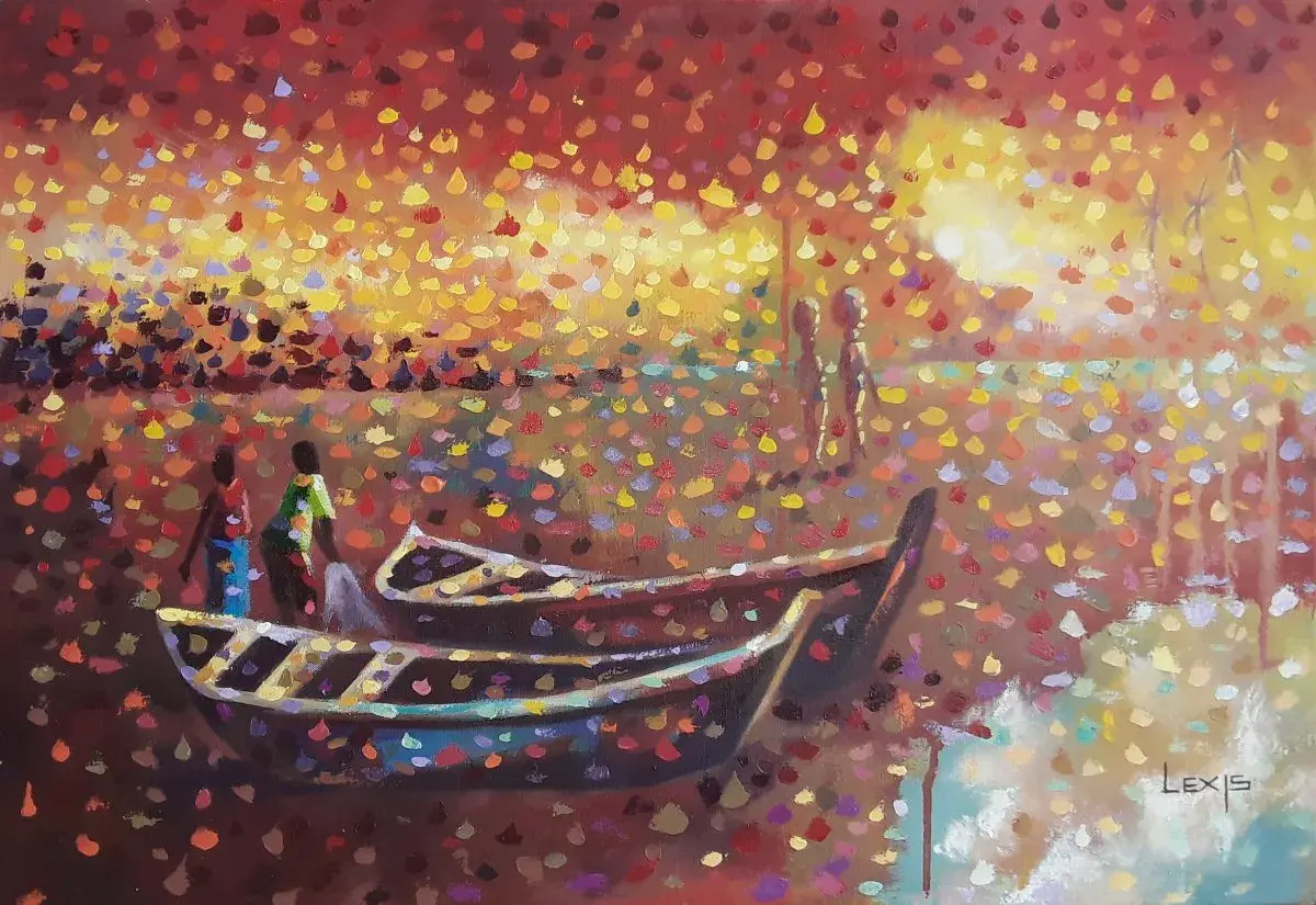 Sunset Conversations, Canoe Beach Painting
