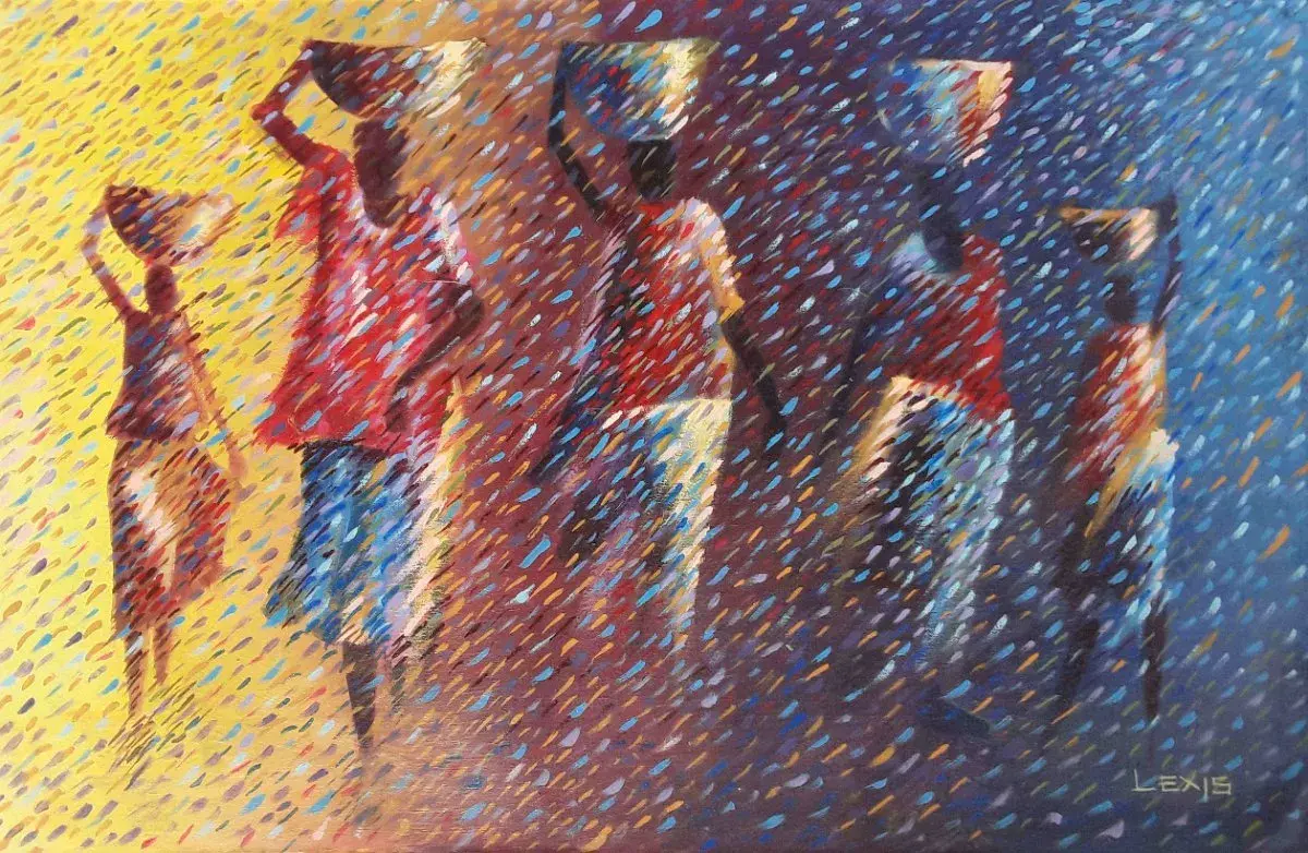 Family Affair, Yellow and Blue Painting