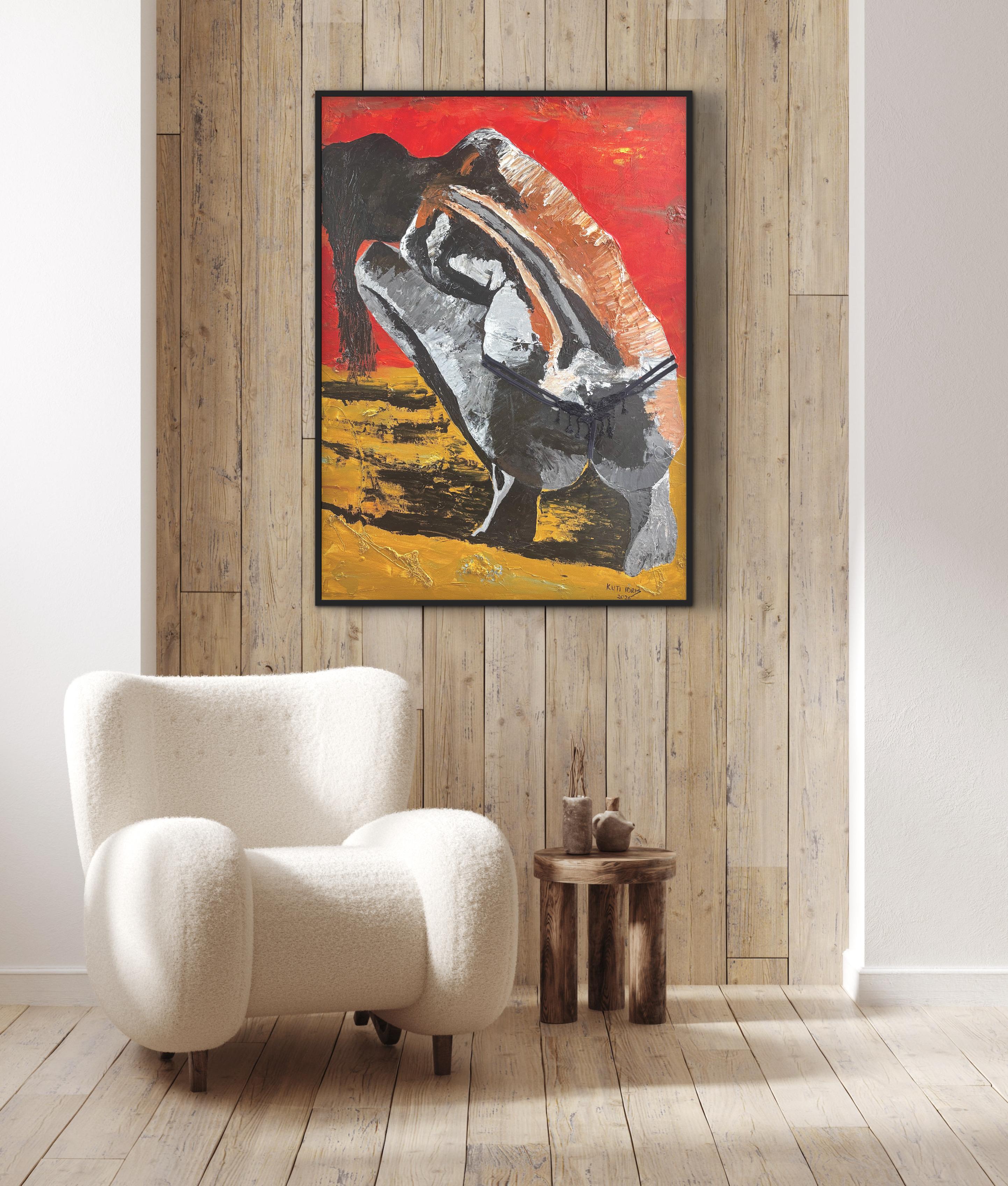 Veil of Strength – Original Mixed Media Impasto Painting | African Contemporary Figure Art by ArtDigger Gallery