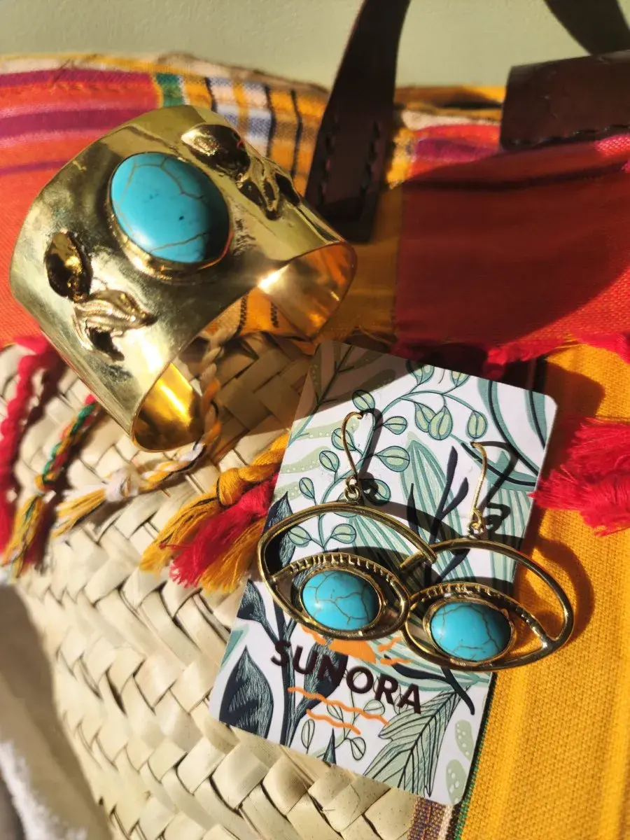 Bahari Brass Cuff and Earring Set